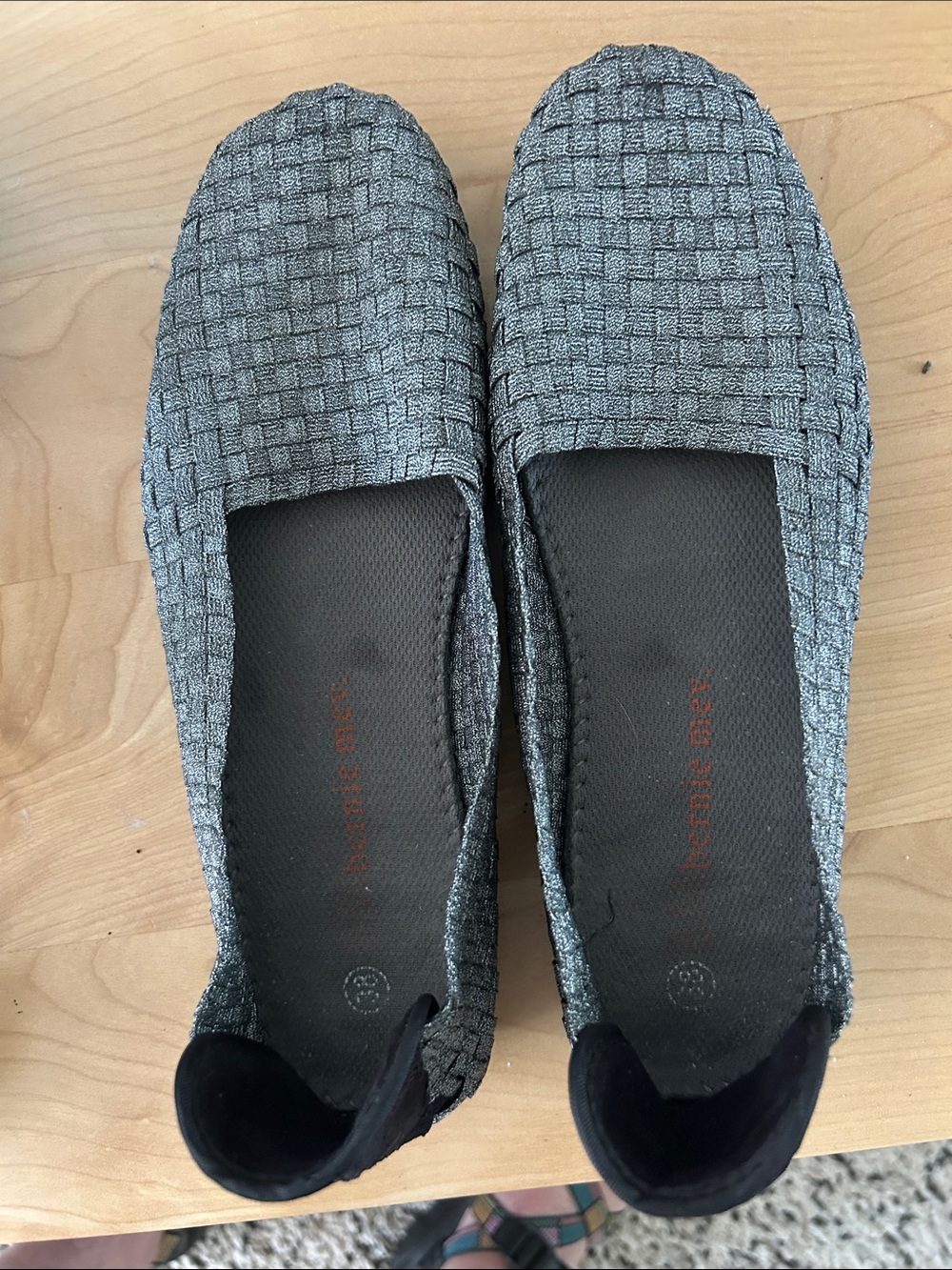 Woven Bernie Mev Slip-On Flats in Gray metallic weave